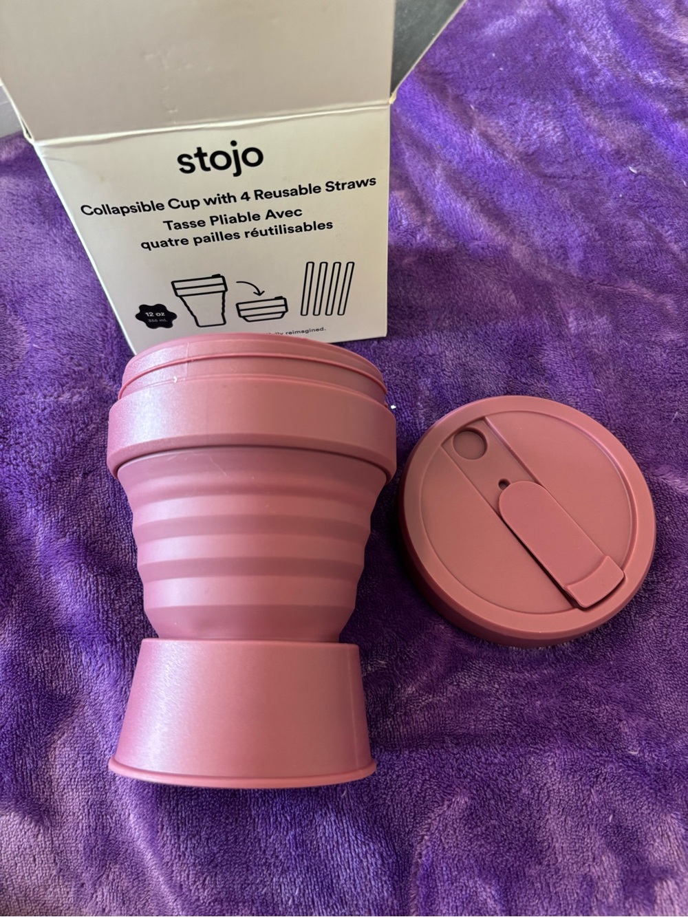 Collapsible Travel Cup with Lid in Dusty Rose